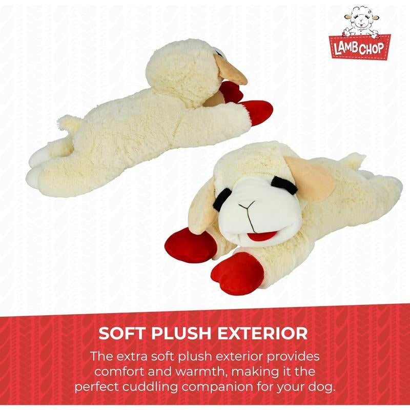 Multipet Lamb Chop Dog Plush Toy - Squeaky Dog Toy for All Dogs - Extra Soft Plush Dog Toy - Stuffed Animal Dog Toy for Cuddling & Playing - Jumbo Pet Toy (24", Cream) Multipet