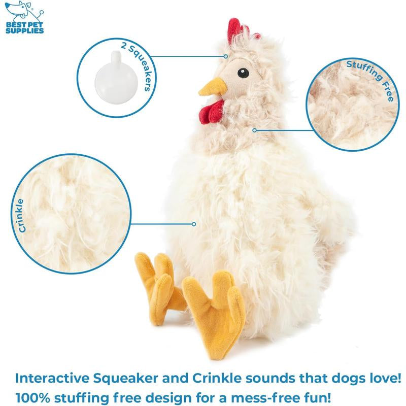 Best Pet Supplies Chicken Crinkle Plush Dog Toys for Interactive Play, Puppy and Senior Indoor Play, Colorful Chicken Toy Shape, Cute and Cuddly - Crinkle Chicken Bundle (Brown, Beige, Wine Red) Best Pet Supplies