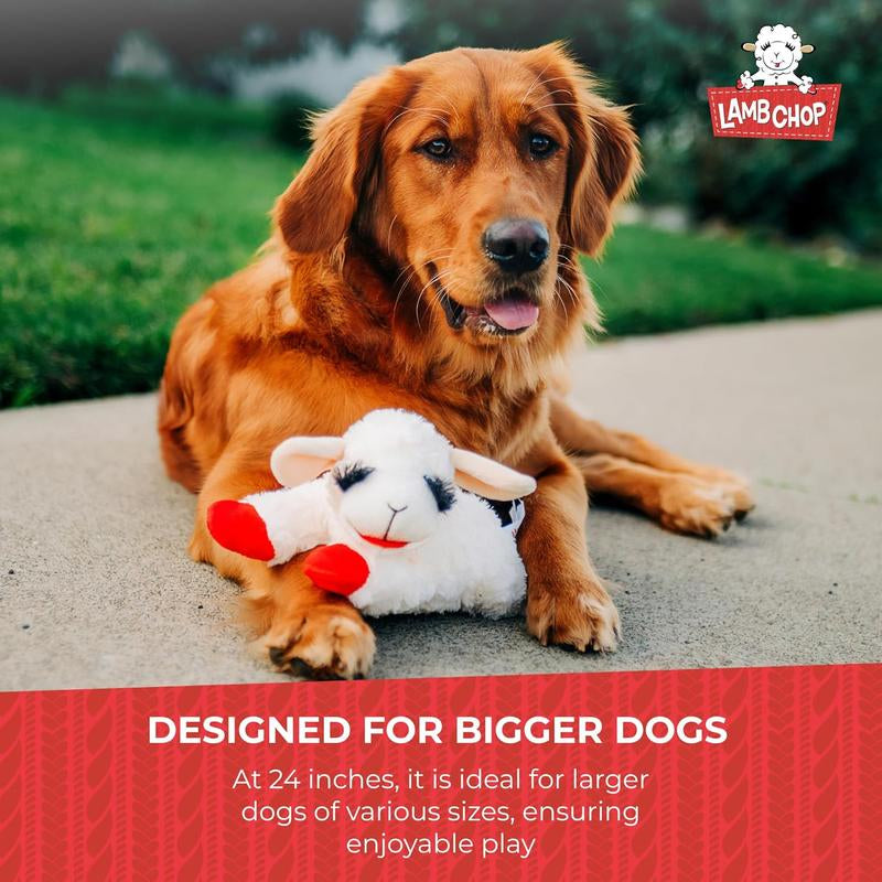 Multipet Lamb Chop Dog Plush Toy - Squeaky Dog Toy for All Dogs - Extra Soft Plush Dog Toy - Stuffed Animal Dog Toy for Cuddling & Playing - Jumbo Pet Toy (24", Cream) Multipet