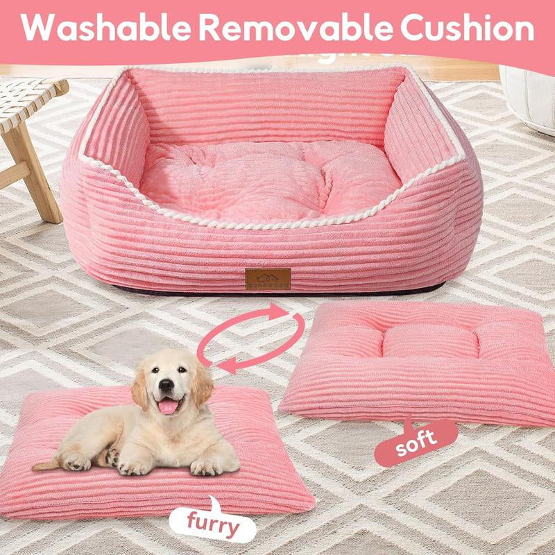 Bed for Medium Dogs, Sofa Beds Supportive Pet Couch Bed with Removable Washable Mat and Nonskid Bottom (Medium, Pink)