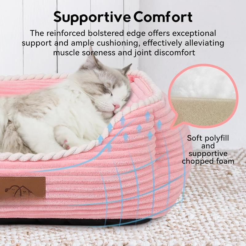 Bed for Medium Dogs, Sofa Beds Supportive Pet Couch Bed with Removable Washable Mat and Nonskid Bottom (Medium, Pink)