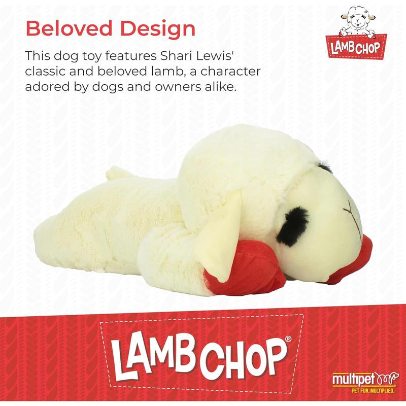 Multipet Lamb Chop Dog Plush Toy - Squeaky Dog Toy for All Dogs - Extra Soft Plush Dog Toy - Stuffed Animal Dog Toy for Cuddling & Playing - Jumbo Pet Toy (24", Cream) Multipet