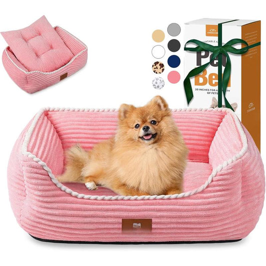 Bed for Medium Dogs, Sofa Beds Supportive Pet Couch Bed with Removable Washable Mat and Nonskid Bottom (Medium, Pink)
